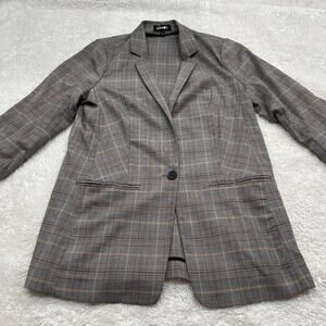 Express Womens Brown Plaid Academia Casual Office School Blazer Jacket Sz M
